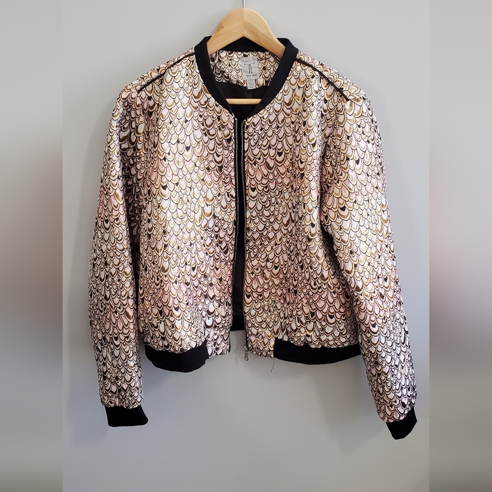 Tristan Stylish Women's Multicolor gold Bomber Jacket. womens large EUC
